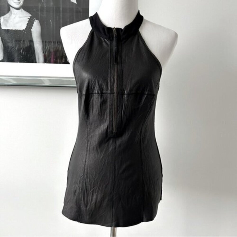 Illia Leather and Jersey Knit Zipper Top